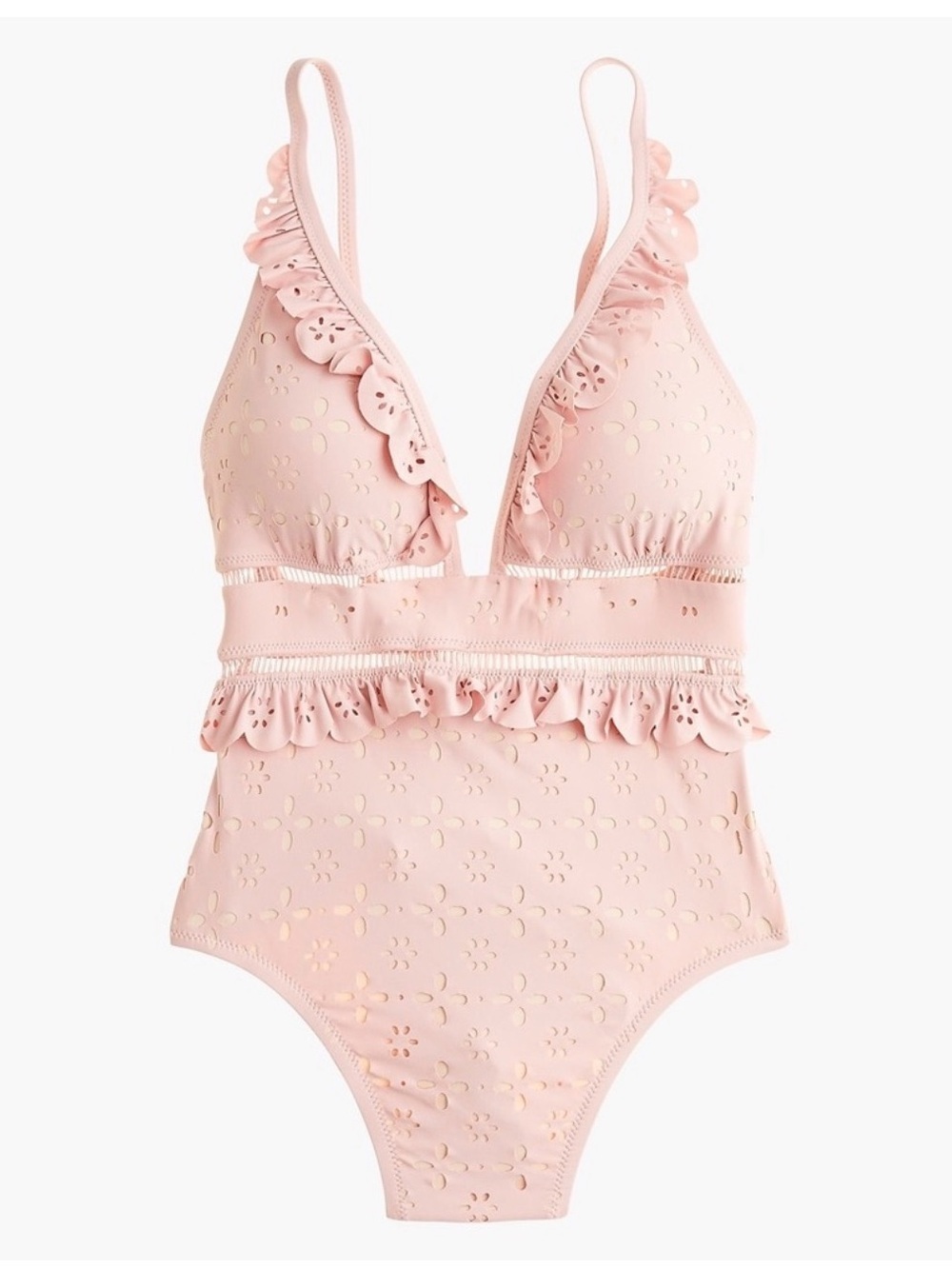 NWOT J. Crew Blush Pink Ruffle One-Piece Swimsuit Size 10